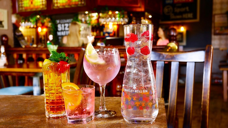 A selection of drinks served at the dog-friendly Dog & Gun pub in Keswick in the Lake District